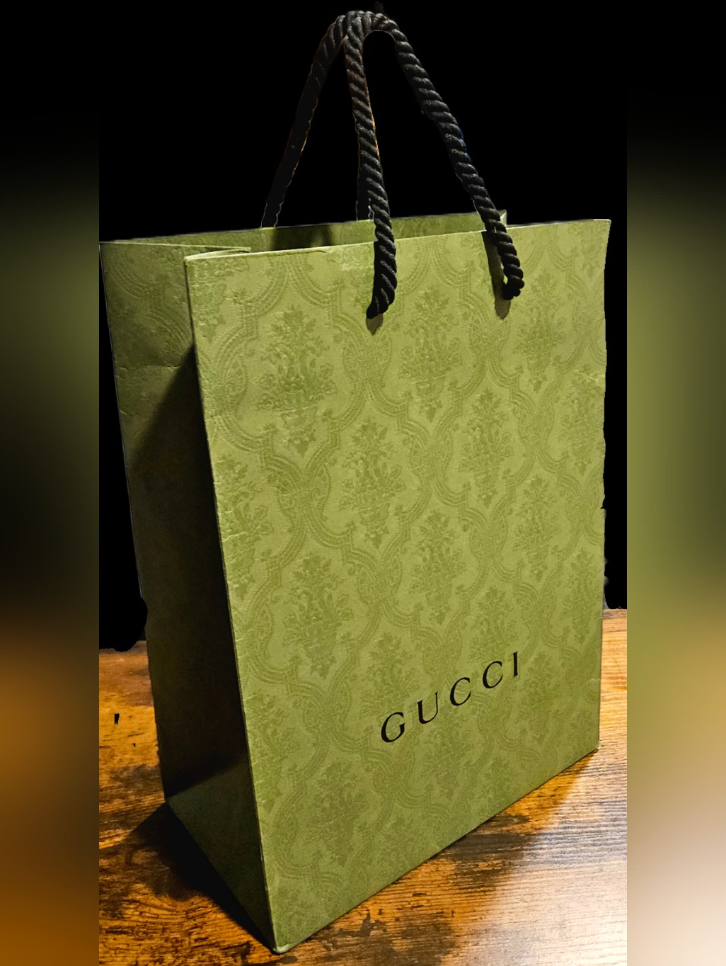 Authentic Gucci Green Paisley Embossed Luxury Paper Gift Gg Marmont Shopping Bag